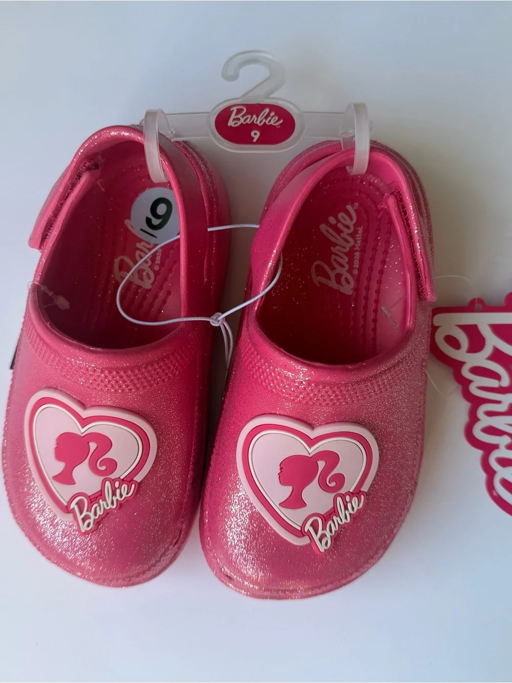 Barbie Glitter Heart Logo Slip-On Clogs in Bright Pink